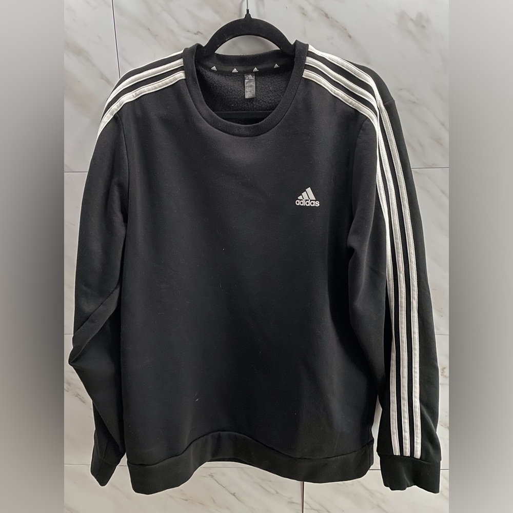 Adidas Fleece Sweatshirt black white stripes on sleeve ladies large